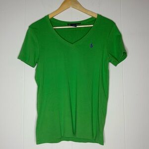 Ralph Lauren Sport V-Neck Solid Tee T-Shirt Top Pony XL Green Preppy Old Money